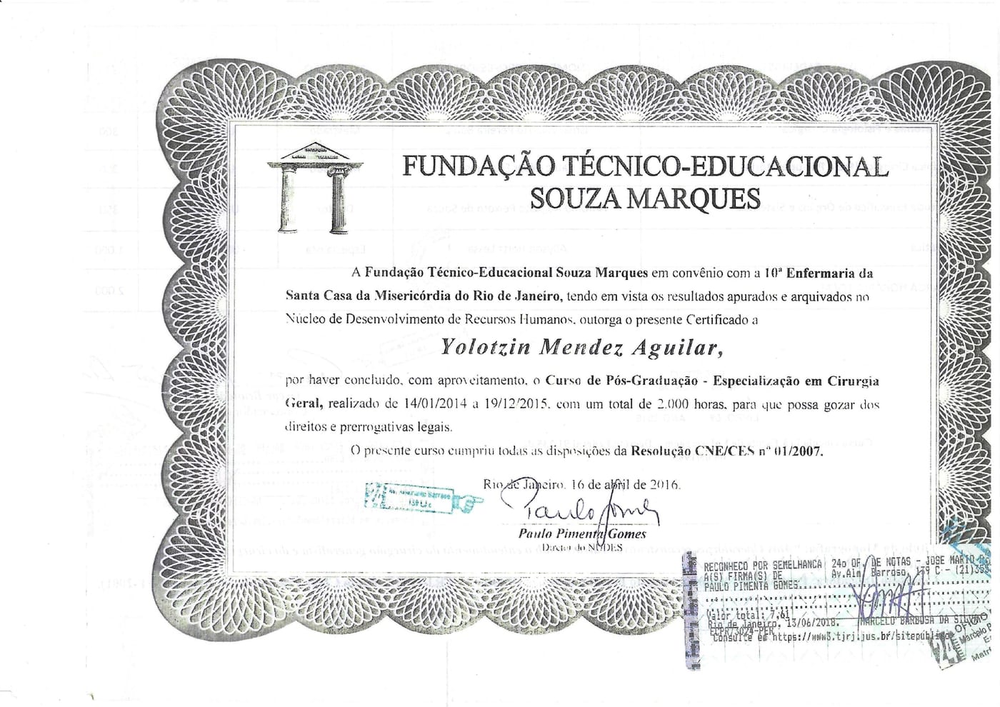 Fundação Souza Marques · Santa Casa de Río. Posgrado en cirugía general · 2014–2015